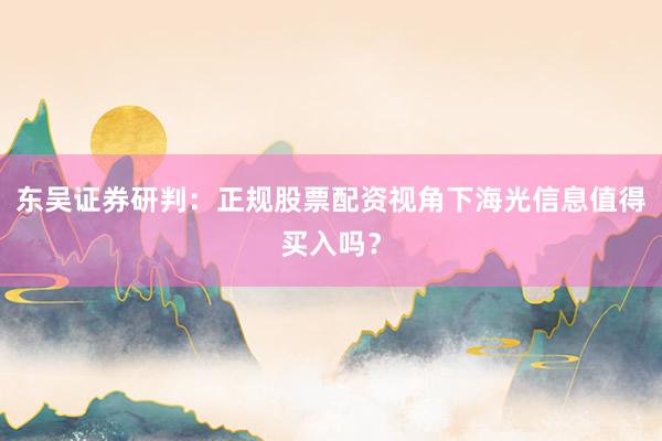 东吴证券研判：正规股票配资视角下海光信息值得买入吗？